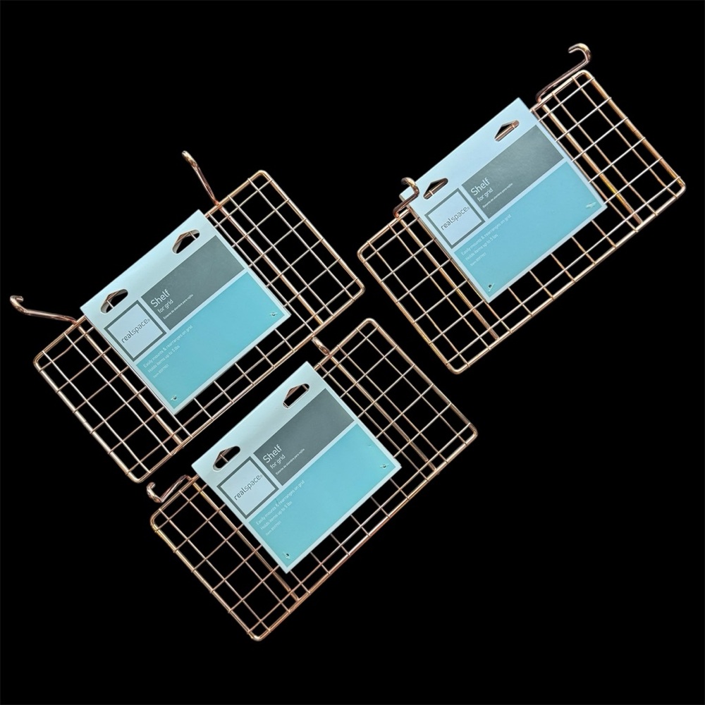 Realspace - Set of 3 Rose Gold Wire Shelf Hanging Organizer System | New
